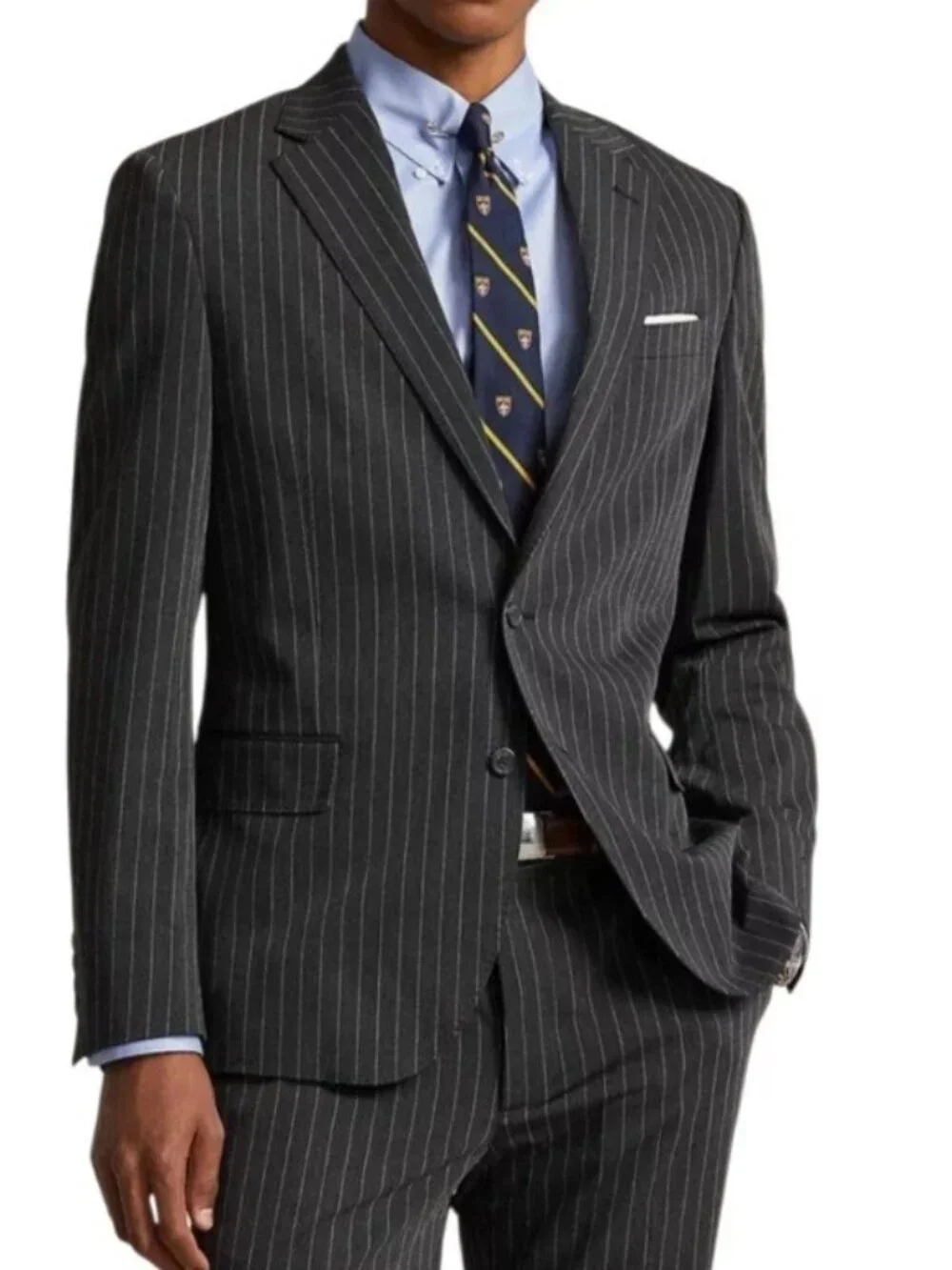 Polo Ralph Lauren Mens Blazer Size 46 Gray Pinstripe Single Breasted Jacket New